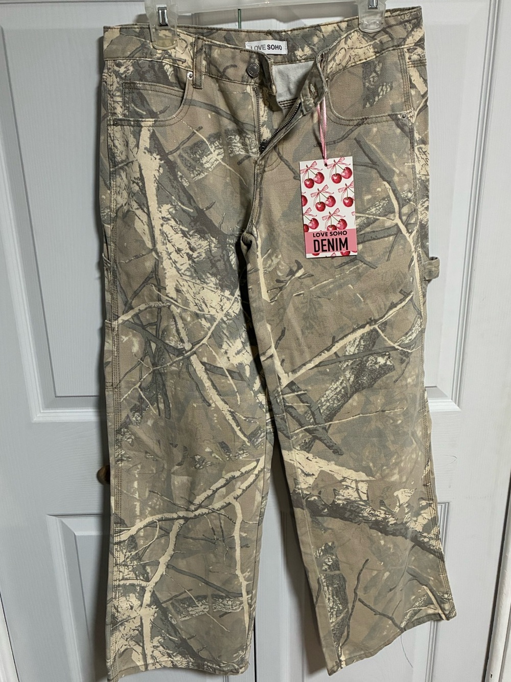 NWT Love Soho Denim Branch Camo Carpenter Pants Low Rise Wide Leg Jeans